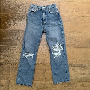 Agolde 90s pinch waist Blue Distressed Cropped Jeans size 25